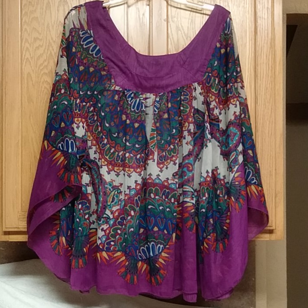 Purple Multicolor Batwing Poncho